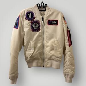 Rare Alpha Industries x Playboy Vandy 1 MA-1 Flight Jacket Patch White Mens XS
